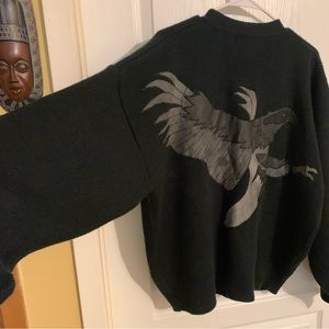 Wool knit sweater cardigan Eagle descending on prey